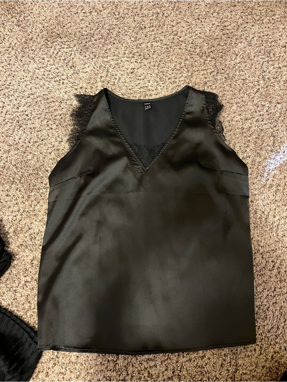 SHEIN Black V-Neck Satin Tank Top